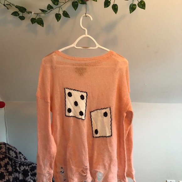 Wildfox pink distressed dice sweater - Picture 1 of 4